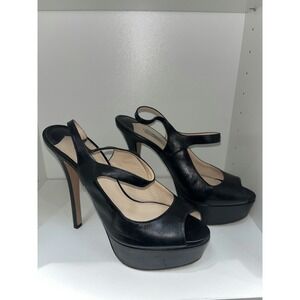 Prada Womens Leather Open Toe Slingback Platform Stiletto Heels Black Size 39